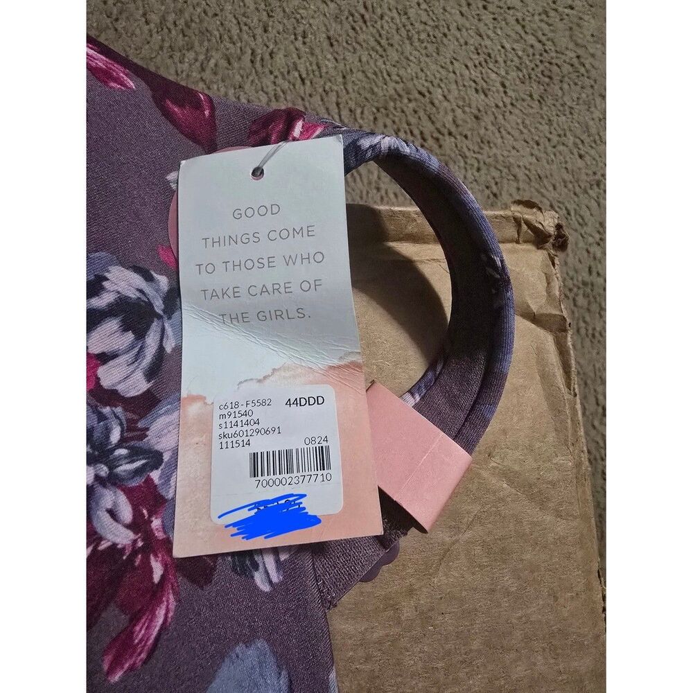 Cacique Plum Floral Underwire Bra and Brief Set Comfort Bliss 44DDD Briefs 18/20 - Picture 6 of 7